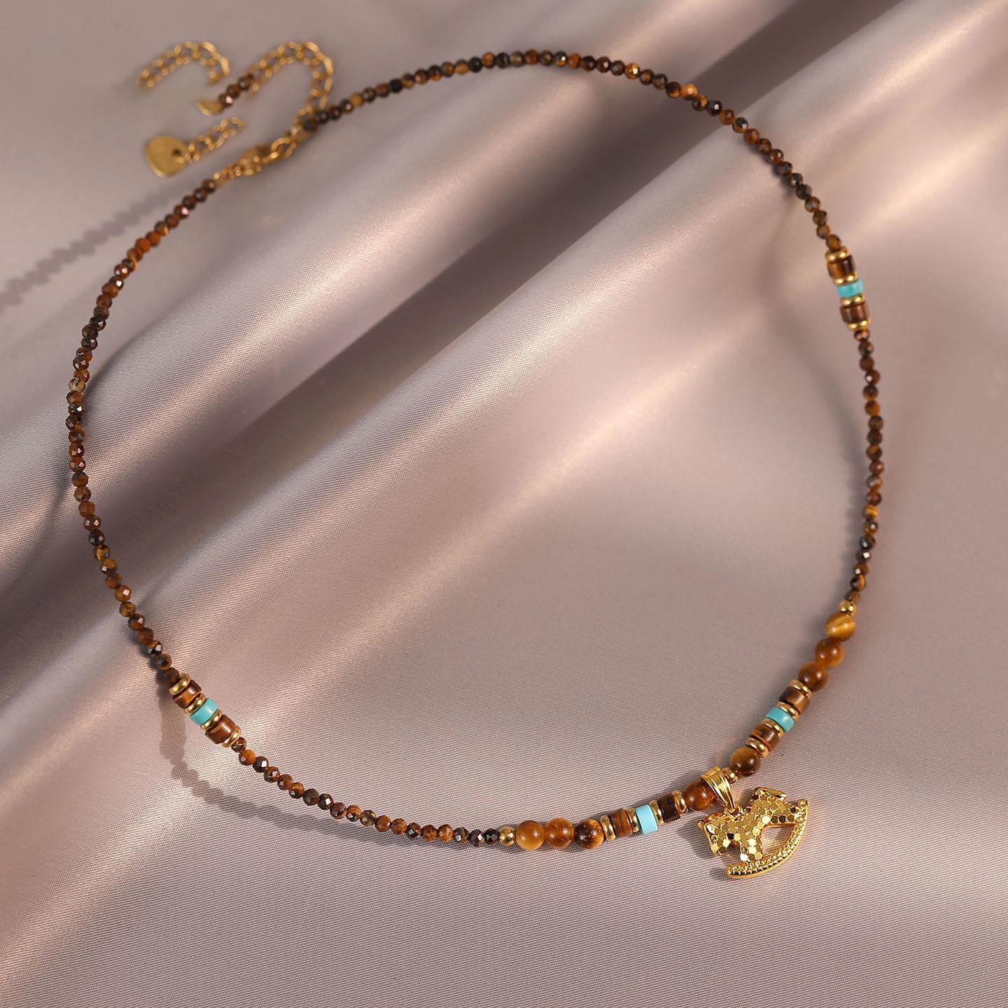 Tiger Eye Round Pendant Necklace - Retro Ethnic Clavicle Chain, Versatile Jewelry