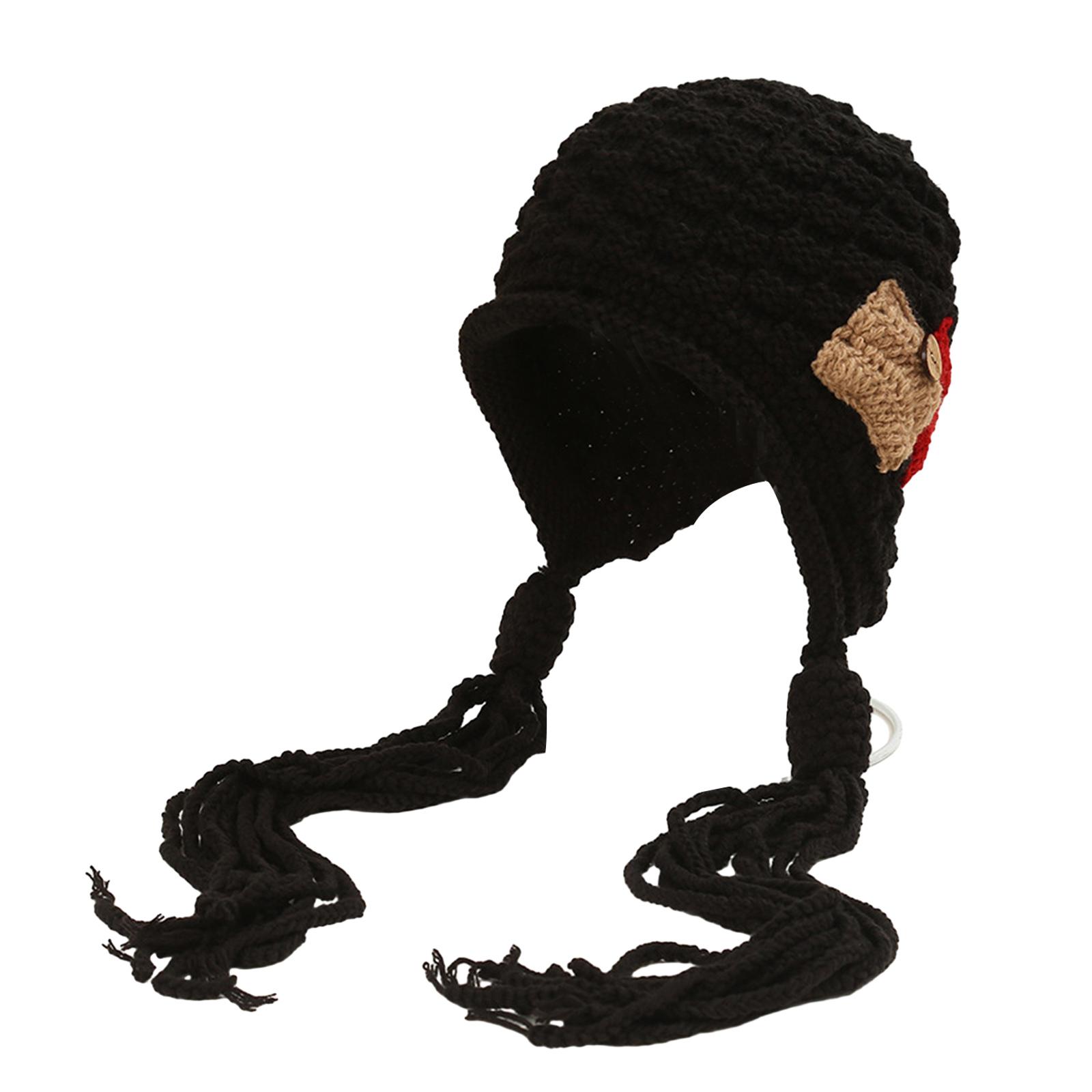 

Cute Knit Beanie Hat Earflaps Cap Womens Winter Warm Soft Knitted Woolen Hat Crochet Tassels Beanies Hat чорний