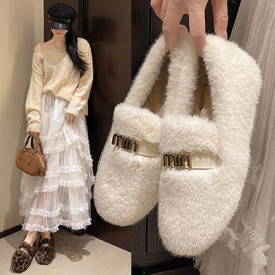 French Fairy Wind Fluffy Shoes Female Autumn and Winter Velvet Casual Thermal Cotton Ladyshoes