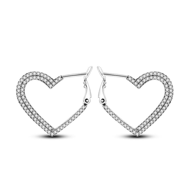 925 Silver Love Heart Hoop Earrings Women Zircon Circle Fine Jewelry Gift Accessories Simple Elegant Design