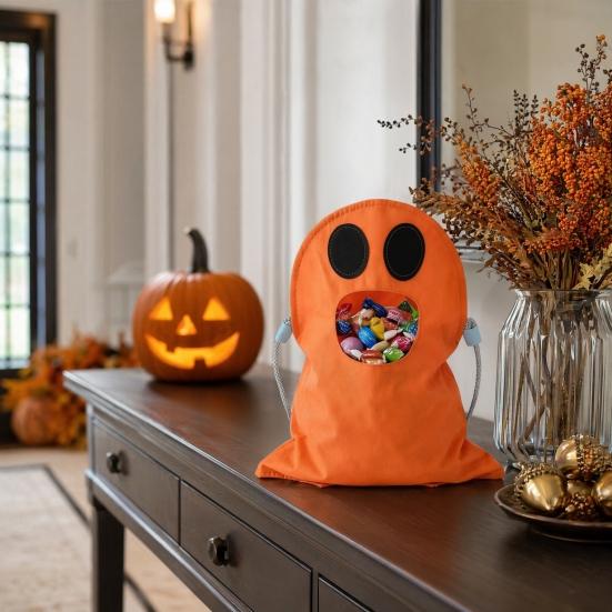 jijijing Halloween Trick or Treat Candy Bag for Kids, Cute Ghost with Handle, Oxford Cloth Snack Holder Party Favors