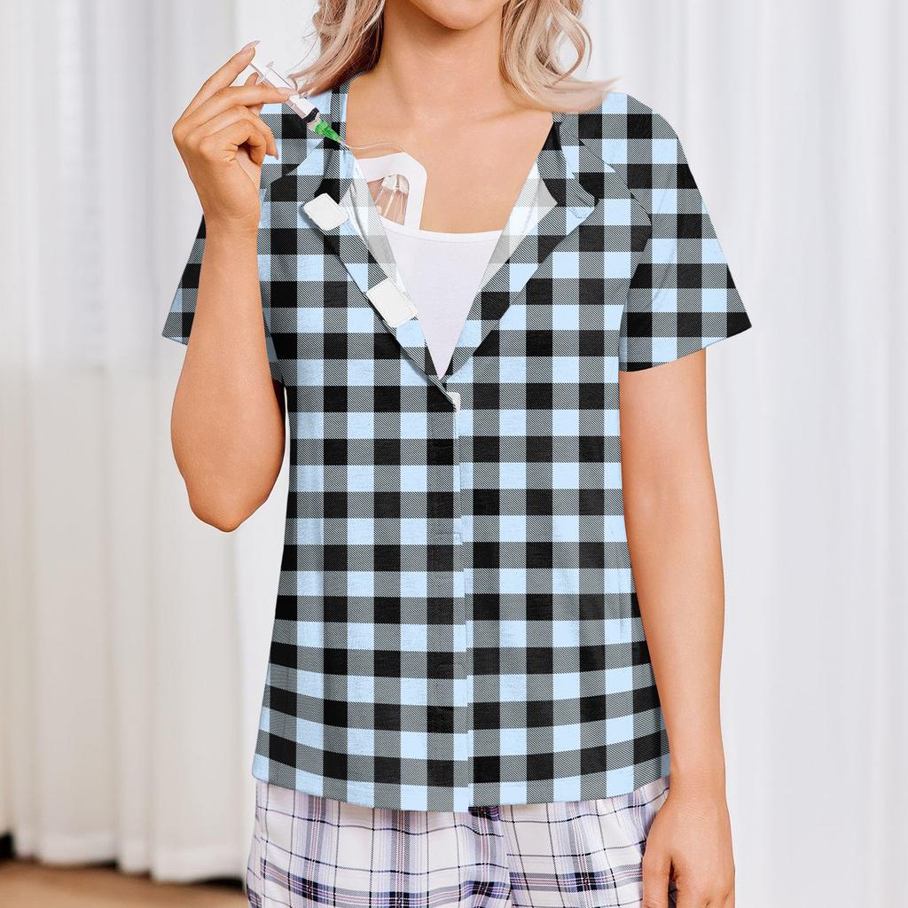 Women's Post-operative Short-sleeved  Color Shirt With Four Pockets