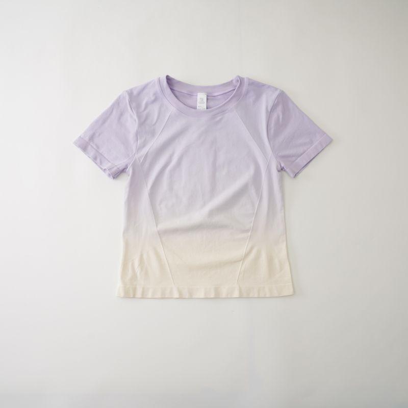 

Clothes Short Sleeve Women s Seamless Gradient Colorblock Breathable Yoga Sportswear Sweat Absorption and Moisture Removal 2025 New Arrival Light purple M
