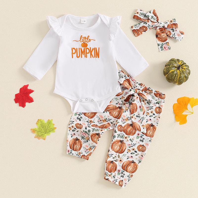 

Детский вышитый ромпер на Хэллоуин: Тыквенные штаны-привидение и повязка на голову 3-6 Months