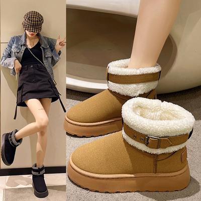 Bottes de neige classiques épaisses et moelleuses pour femmes, chaussures d'hiver confortables pour femmes, bottines chaudes et épaisses D295