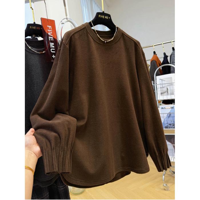 Plus Size Sisters Brushed Long Sleeve Loose T-shirt for Women - Autumn/Winter Casual Design Base Layer