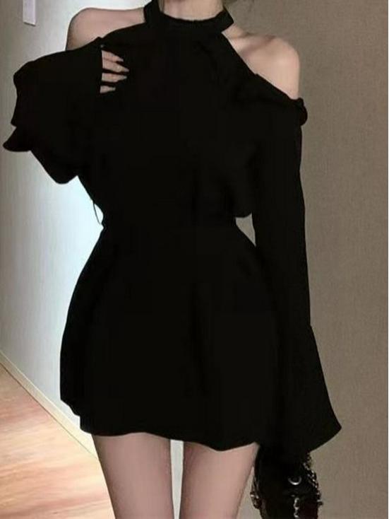 French Elegant Black Dress: 2026 New Style - Slimming, Versatile, Waist-Cinching, Short Skirt S