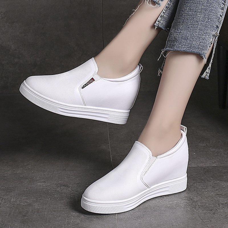 Adidași slip-on din piele moale naturală, cu platformă înaltă - Pantofi casual respirabili pentru femei, stil coreean pentru primăvară și toamnă