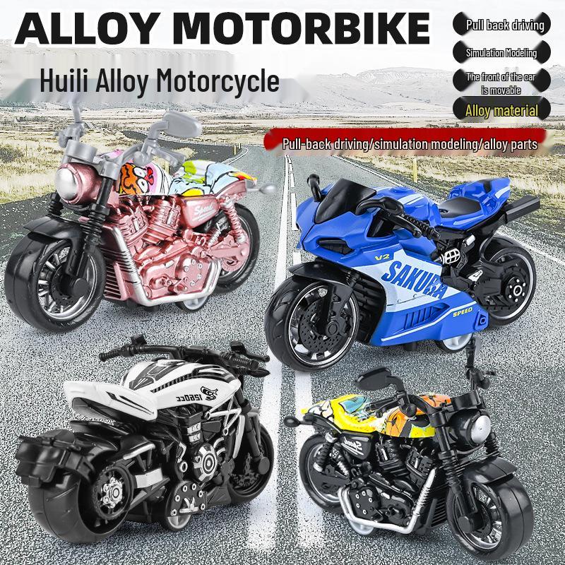Children's TikTok Influencer Pull-Back Toy: Boys' Motorcycle & Car Alloy Model