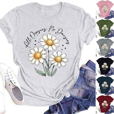 Damenmode, lässig, Sommer, bequem, bedruckt, Rundhalsausschnitt, kurzärmelig, Bluse