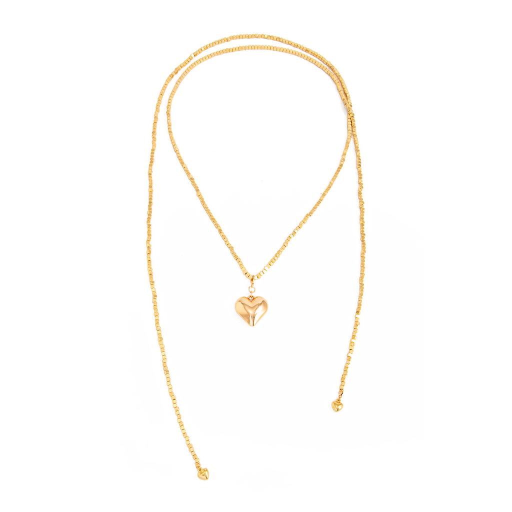 Design Sense Ccb Broken Silver Beaded Long Necklace, Fashionable Love Special-Shaped Pendant, Fringed Winding Neck Chain
