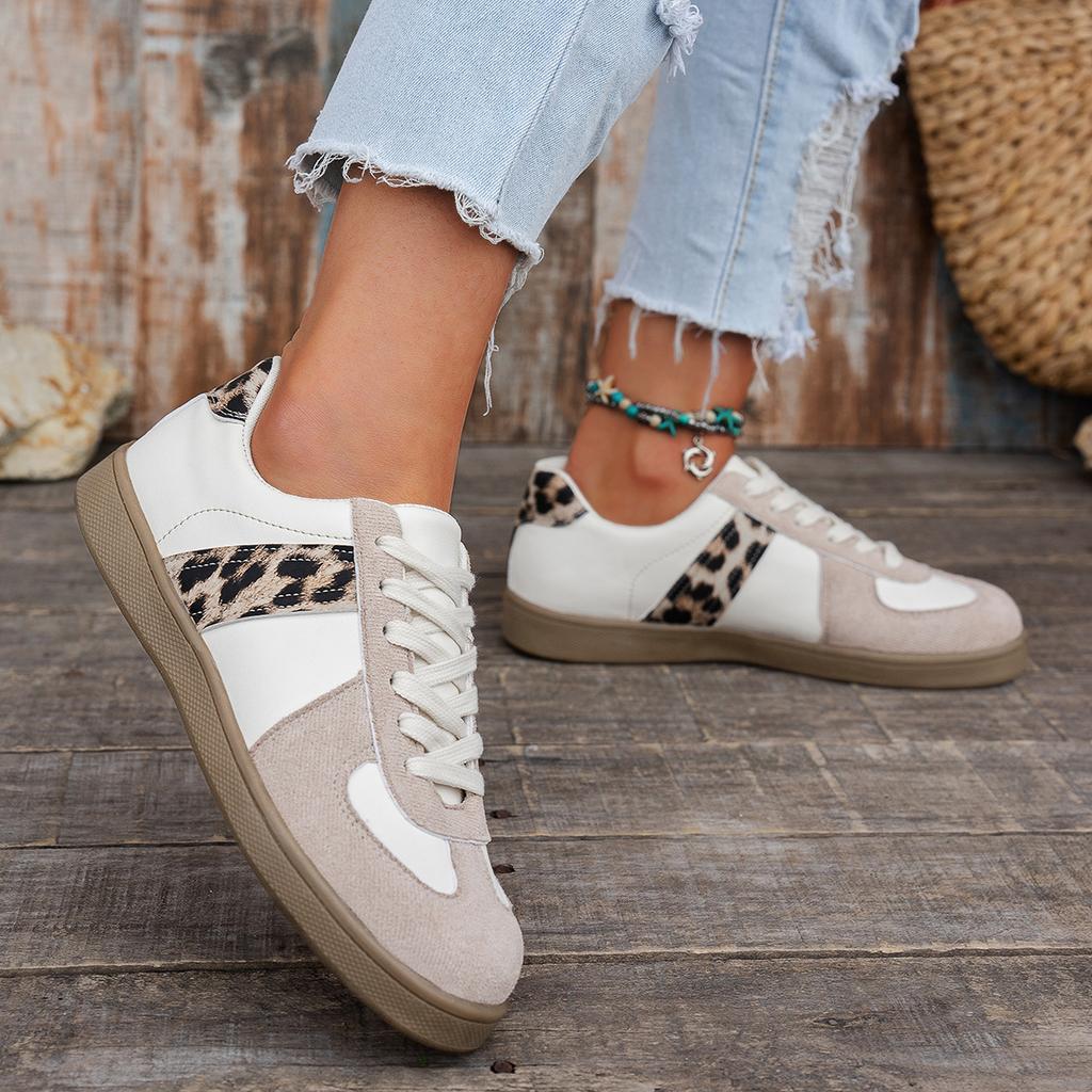 Women's Shoes 2025 Summer New Casual Shoes Platform Casual Shoes Leopard Print German Training Shoes Round Head Lace-up Sports Board Shoes