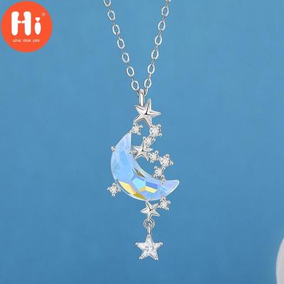 Hi New Star Moon Love Pendant Necklace Moonstone Necklace Female Fashion Valentine's Day Anniversary Gift