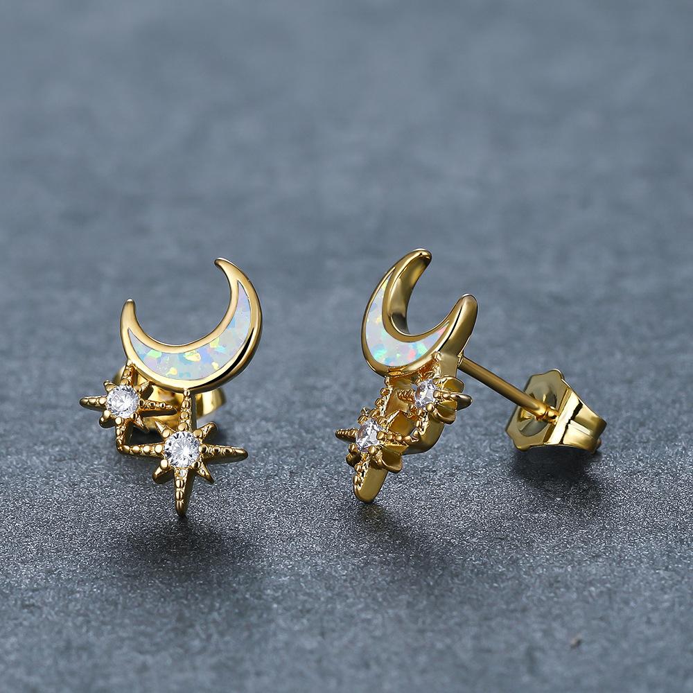 European and American Symmetrical Star Moon Micro Inlaid Zircon Earrings Delicate and Cool Style for Women