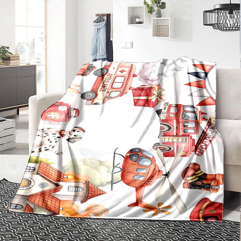 Feuerwehr-Thema Bedruckte Decke - Perfekt für Sofa, Bett, Reisen & Outdoor-Nutzung | Maschinenwaschbar, Gemütlich & Langlebig.