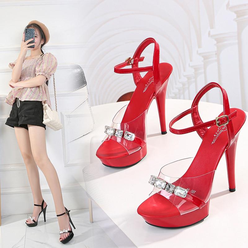 Frau Transparent Super High Heel Sommer Weibliche Wasserdichte Wasser Bohrer Sexy Fee Stiletto Sandalen 13 cm ferse 3 cm plattform von LFD