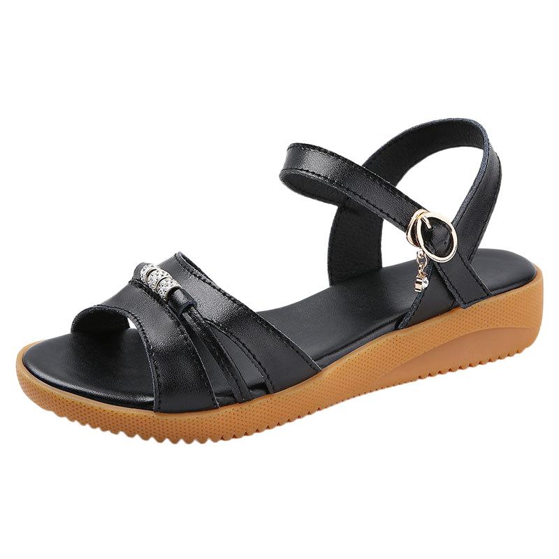 Soft Leather Soft Sole 2025 Spring and Summer New Versatile Sandals Women's Flat Bottom Non-slip Student Flat Heel Mother Casual Women's Shoes
