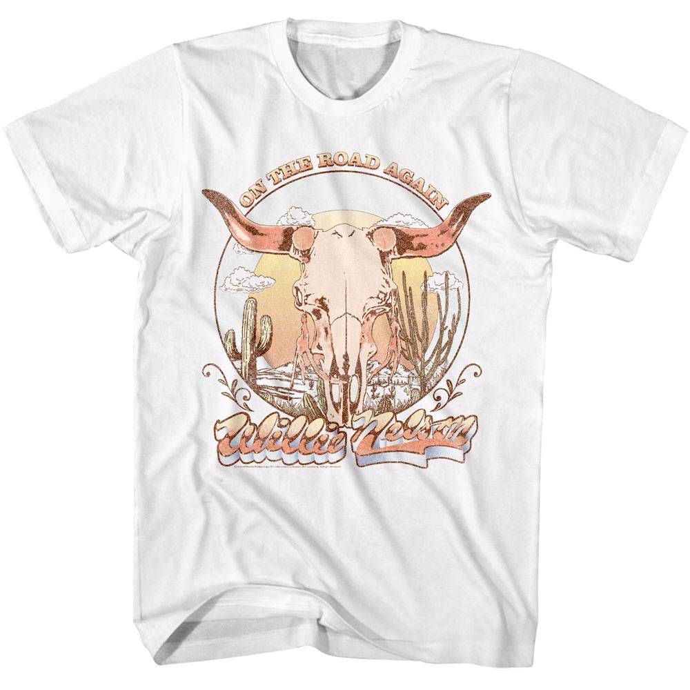 Willie Nelson On The Road Again Steer Skull Men T Shirt S