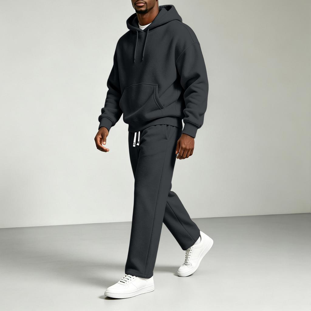 Men's Casual Color Hooded Sweatshirt Set Loose Fit Comfort Everyday Pullover