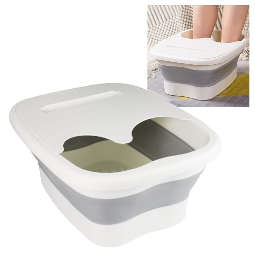 No-brand Foldable Portable Footbath with Lid, Heat-retaining, and Smartphone Stand, Outdoor White, 40cm X 32cm X 17cm, HF-462