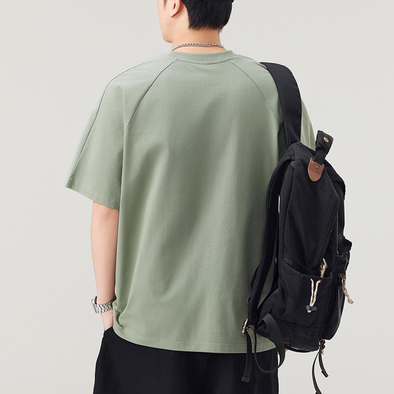 300g Heavy Short-sleeved T-shirt for Men's Summer New Solid Color T-shirt Retro Five-point Sleeve Loose