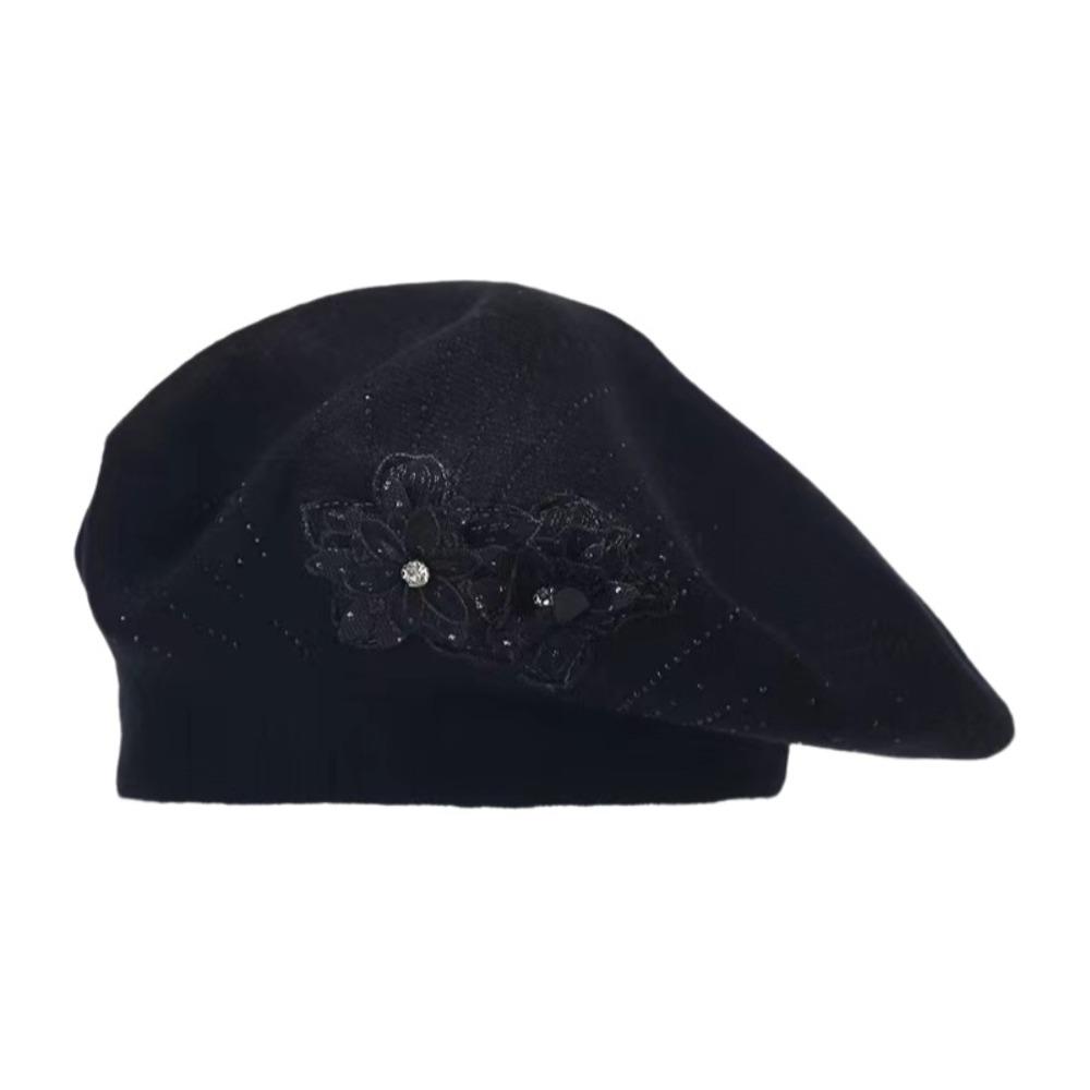 Flower Embroidery Women Beret Button Design Thick Material Woolen Hat Ear Protection Keep Warm Octagonal Hat Outdoor Activities