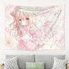 VIKAMA Cute Cat Ear Girl Gaming Tapestry Pink Dress Girl Game Theme Living Room Sofa Background Wall Room Decoration