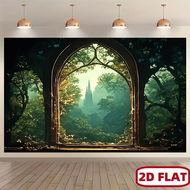 2D Magical Fantasy Forest Window with Elven Castle Party Backdrop