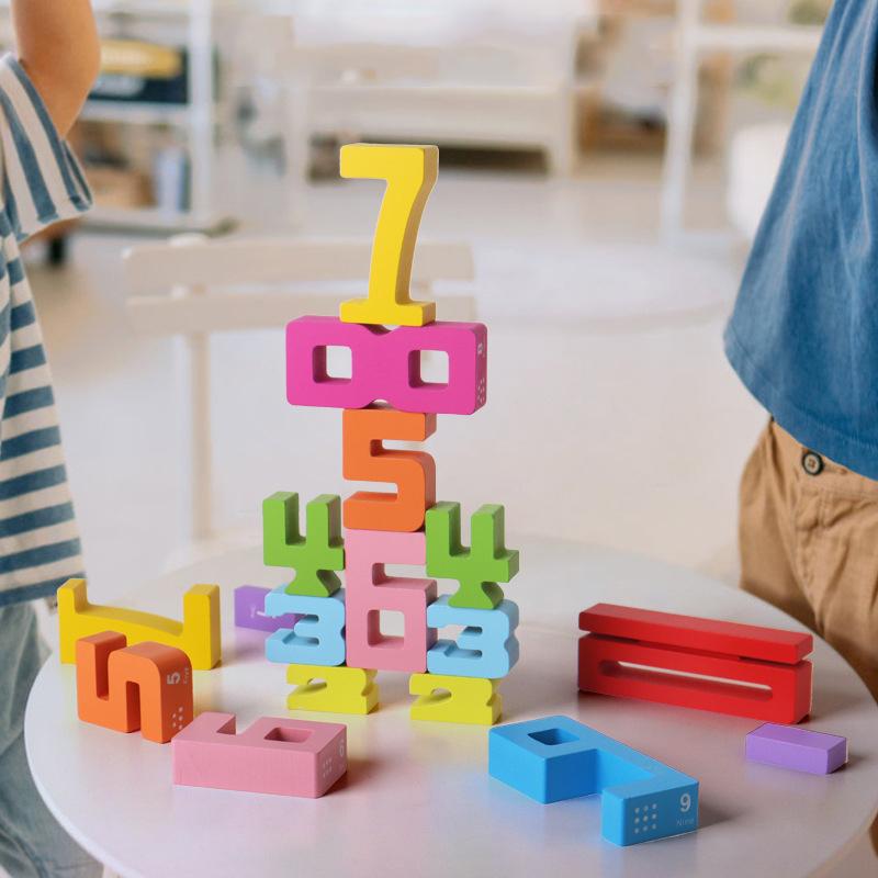 Wooden educational digital blocks creative puzzles stacking toys fun brain-burning early education topics Montessori style