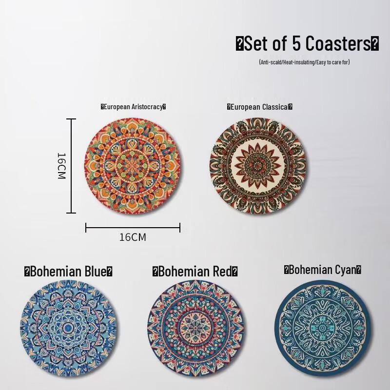 FATTBAO Bohemian Absorbent Coaster and Placemat Set