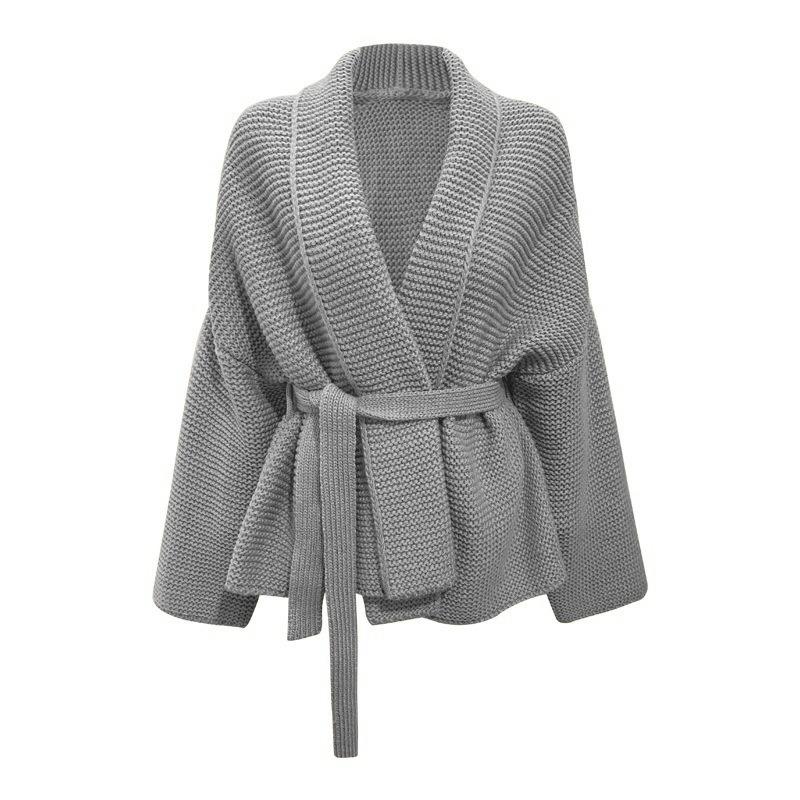 Lace-up Women's Clothing Autumn and Winter Casual Versatile Lapel Collar New Cardigan Sweater Jacket Women