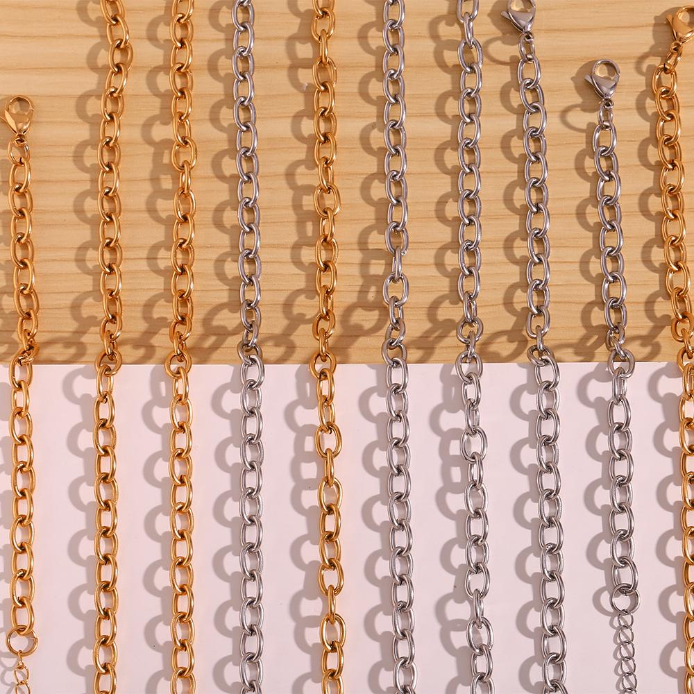 18K Gold Plated Silver Color Stainless Steel 7mm Oval Link Chain Chunky Choker Necklaces Long Link Chain Bracelet Anklets