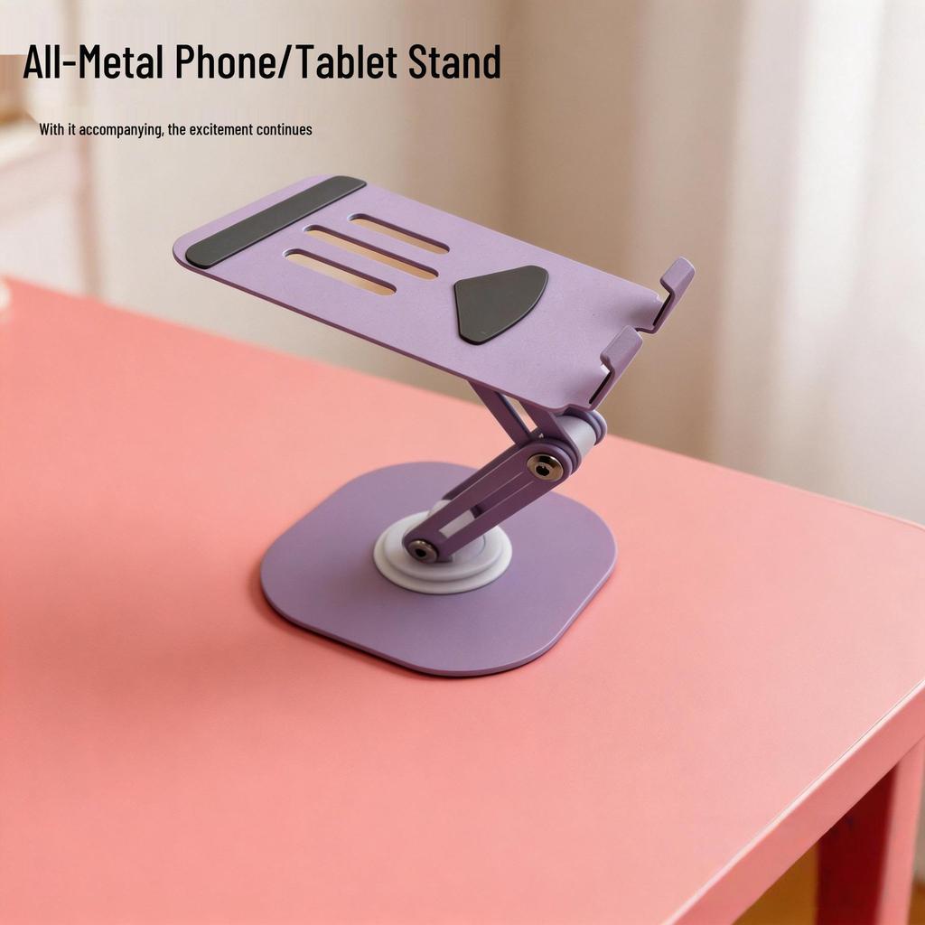 Foldable Metal Phone & Tablet Stand: Adjustable Height, 360° Rotation