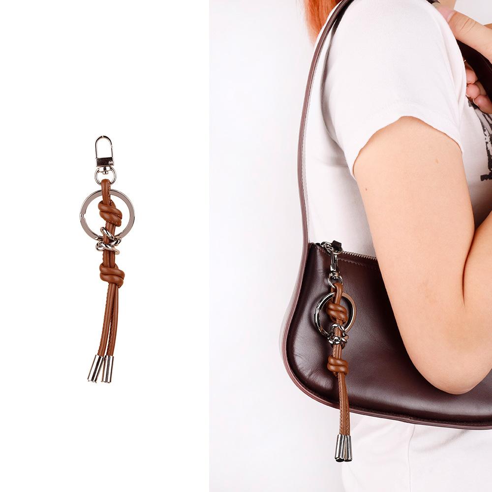 ins style candy color versatile simple and small double knot PU leather rope mobile phone lanyard accessories bag pendant keychain