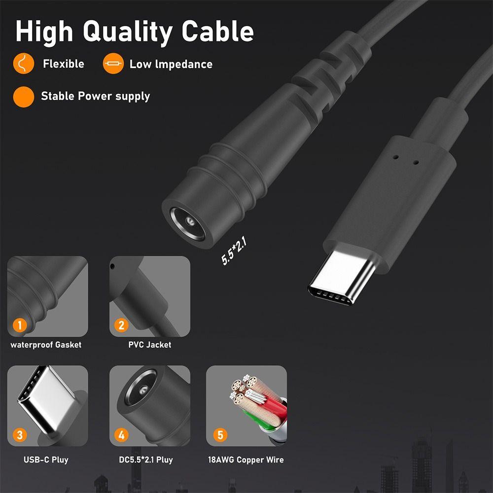 20V 5A USB C to DC Power Cable Barrel Jack Extension Line Adapter Cable for Starlink Mini