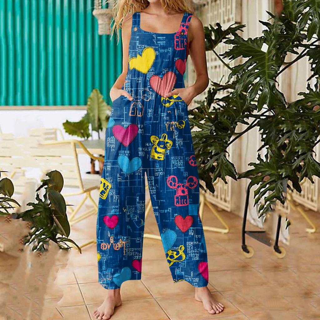 Bayan Casual Tulum Tulumlar Ayarlanabilir Askılar Kolsuz Yaz Cepli Sevimli Rahat Tulum