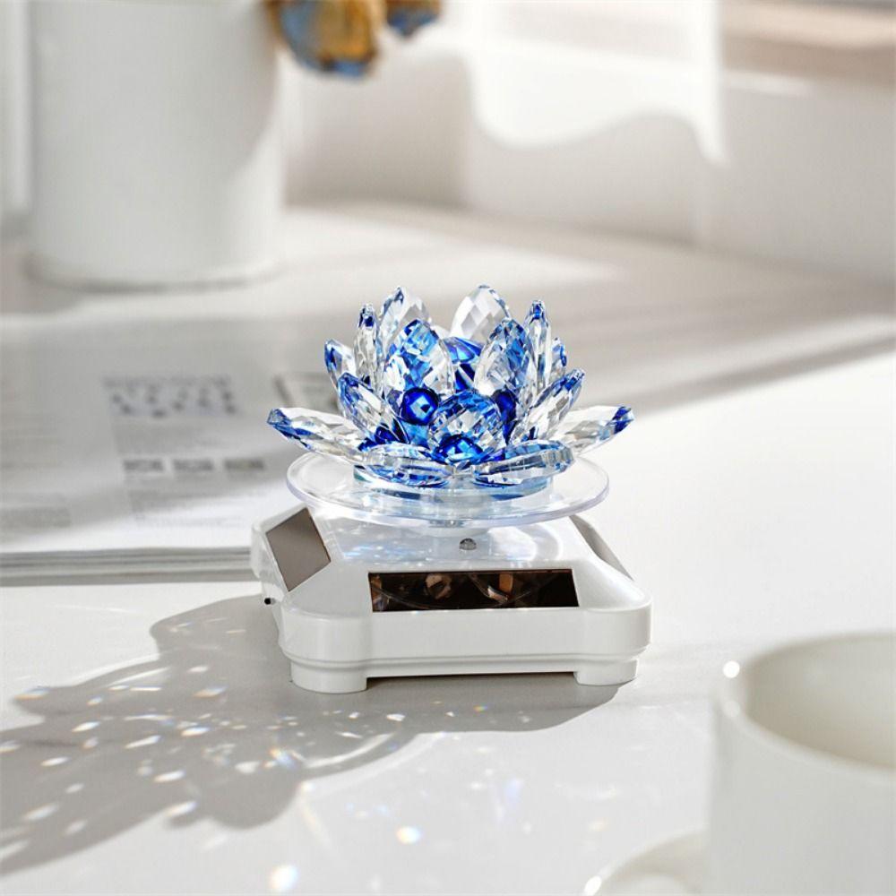 Reflective Rotating Crystal Lotus Figurine Solar Powered Car Air Fragrance Diffuser  Perfume