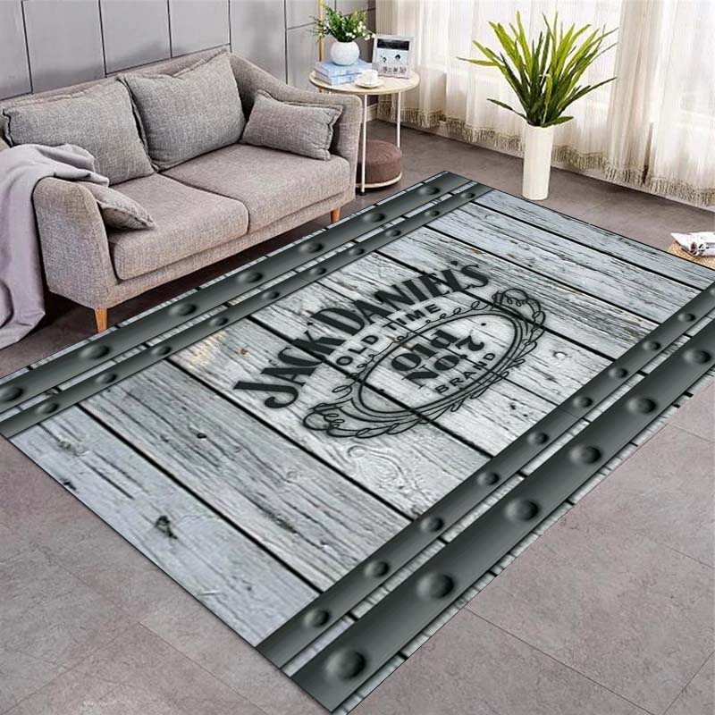 Jack Daniels Whiskey Rug Dark Wood Rivet Frame Logo Print Area Rug Floor Mat