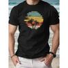 Men Summer Casual Round Neck Short Sleeve T-Shirt Cotton Regular Fit Solid Color Palm Tree Print Men Clothing
