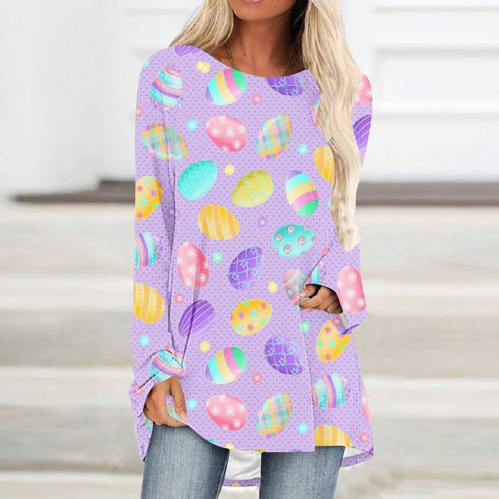 Round Neck 3D Rabbit Festival Printed Top Fashionable Casual Long Sleeved Women's T-shirts