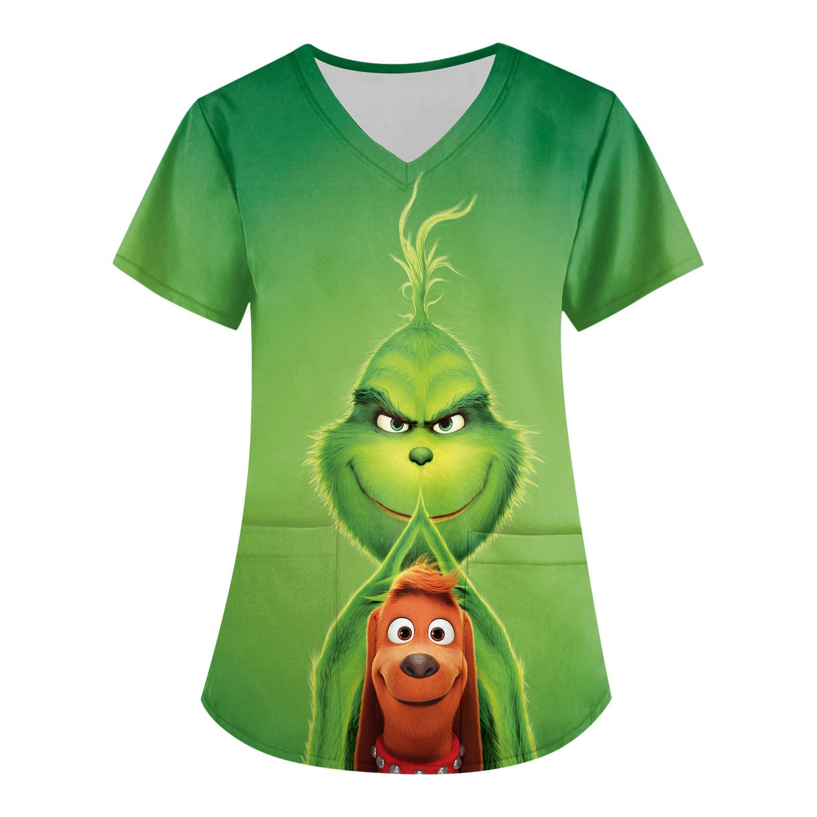 

Women s Fashion Printed Short Sleeve V Neck Pattern Tops Pocket Working T-shirts XL