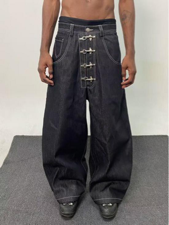 Retro American Street Style Airplane Buckle Scimitar Jeans