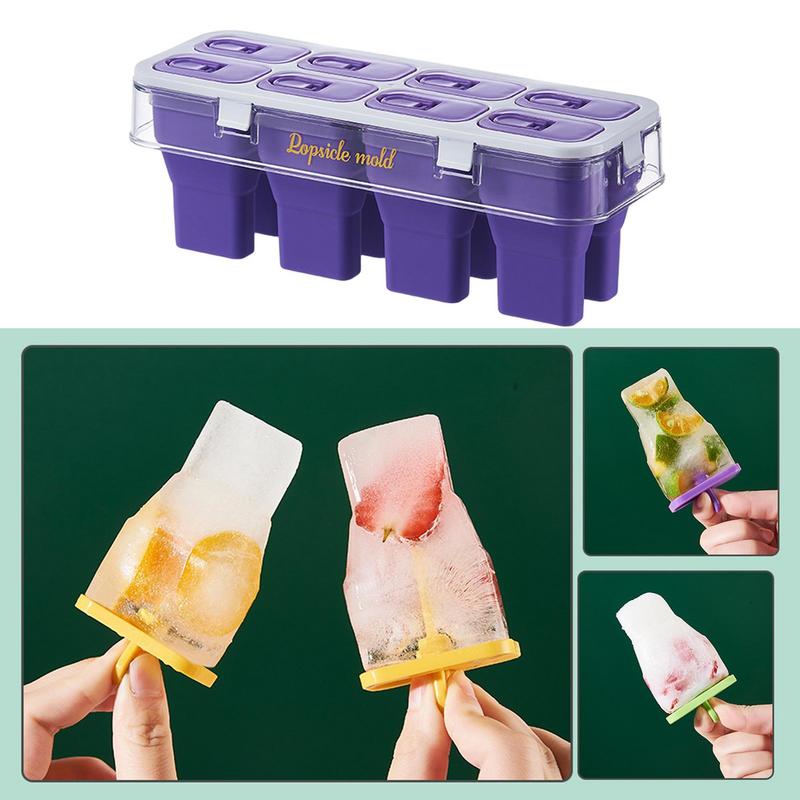 Silicone Ice Pop Molds Reusable 8 Grid Ice Popsicle Maker Ice Pop Maker Easy Release Ice Pop Molds For Homemade Treats