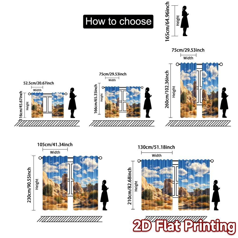 Set Of 2 Flat Printing Curtains Without Rod Desert Rocks Popular Curtain Polyester Outdoor Decorations Bedroom Ideal For