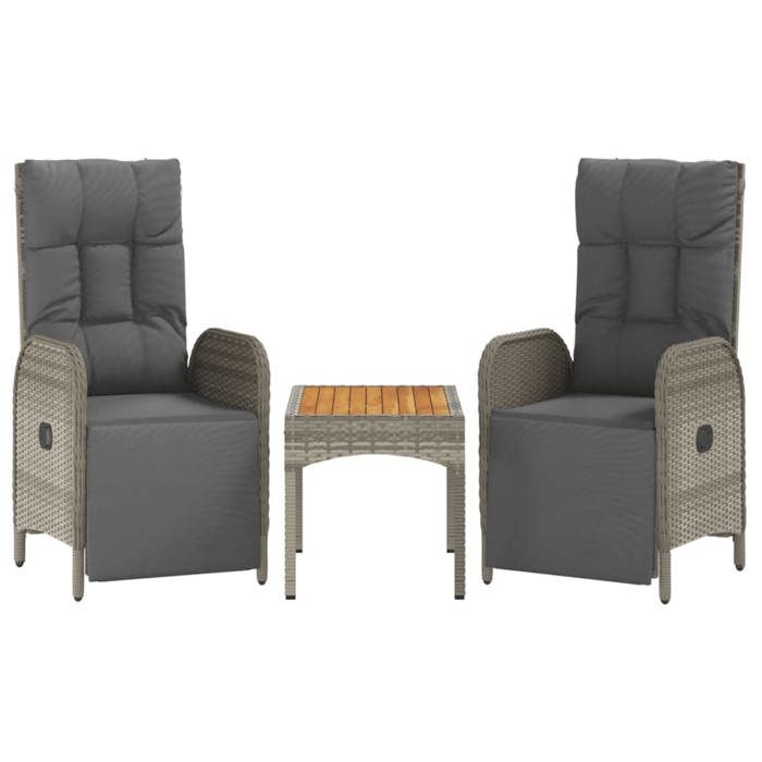 VidaXL Chaises inclinables de jardin 2pcs et table gris résine tressée 319909