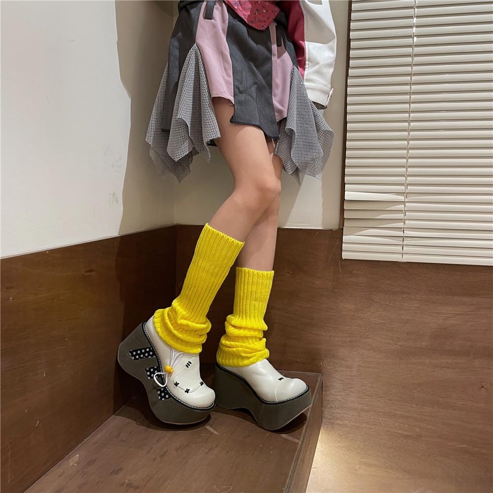 40cm Knitted Leg Warmers Women Sweet Jk Lolita Gothic Striped Harajuku Style Y2k Candy Color Arm Ankle Warm Slouchy Leg Covers