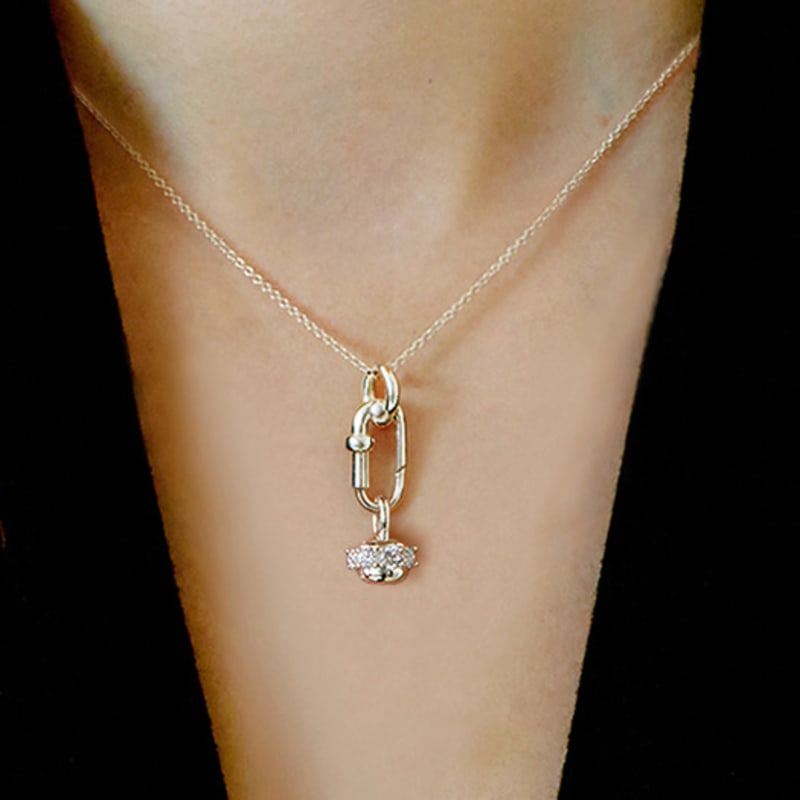 

fINE HABIT Link(S)&Pave Round Necklace Natural Silver 50cm