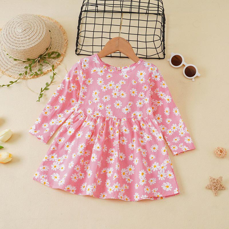 Korean Princess Long-Sleeve Floral Dress for Girls - Spring & Autumn Collection