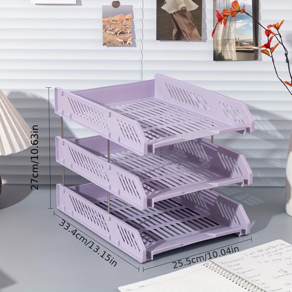 3-Tier Stackable Letter Tray Organizer, Polished Finish, PP Material, Desktop Document Holder, Office Supplies Storage Accessory
