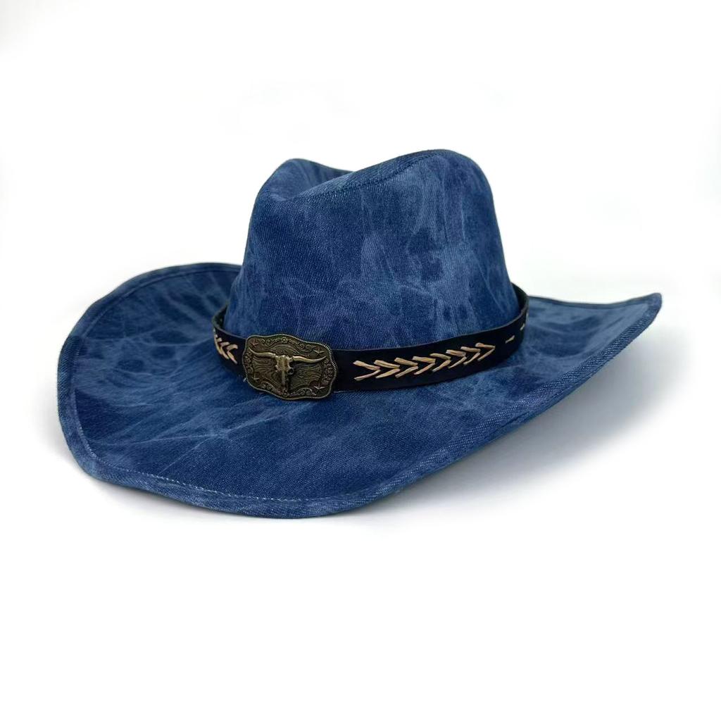 Ladies Ripped Cowboy Hat Washed Denim Sticker Jazz Top Hat Outdoor Travel Sun Hat